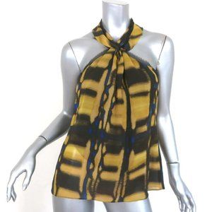 Vince | Silk Black and Yellow Twist Tie Neck Blouse